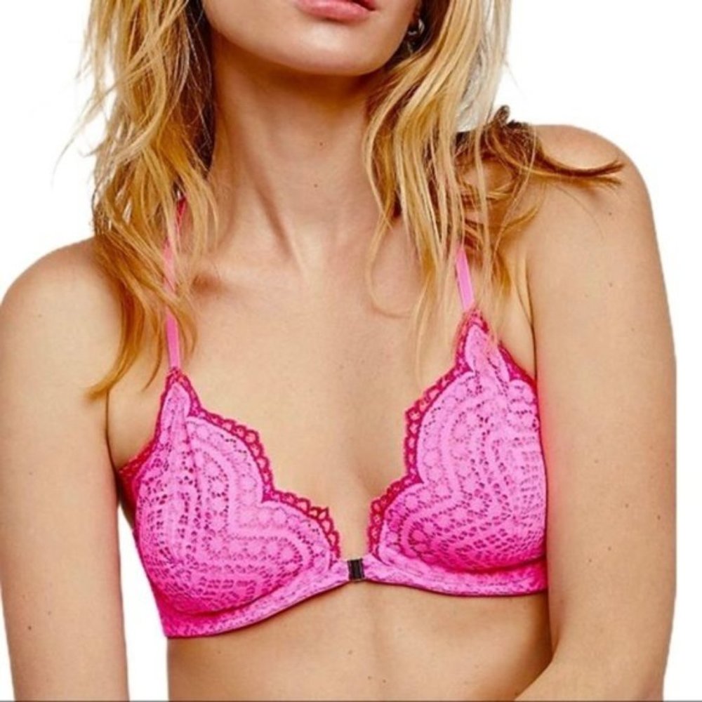 Free People UW Front Closure Bra - 34C - Slow Dance - Neon Pink - NWT